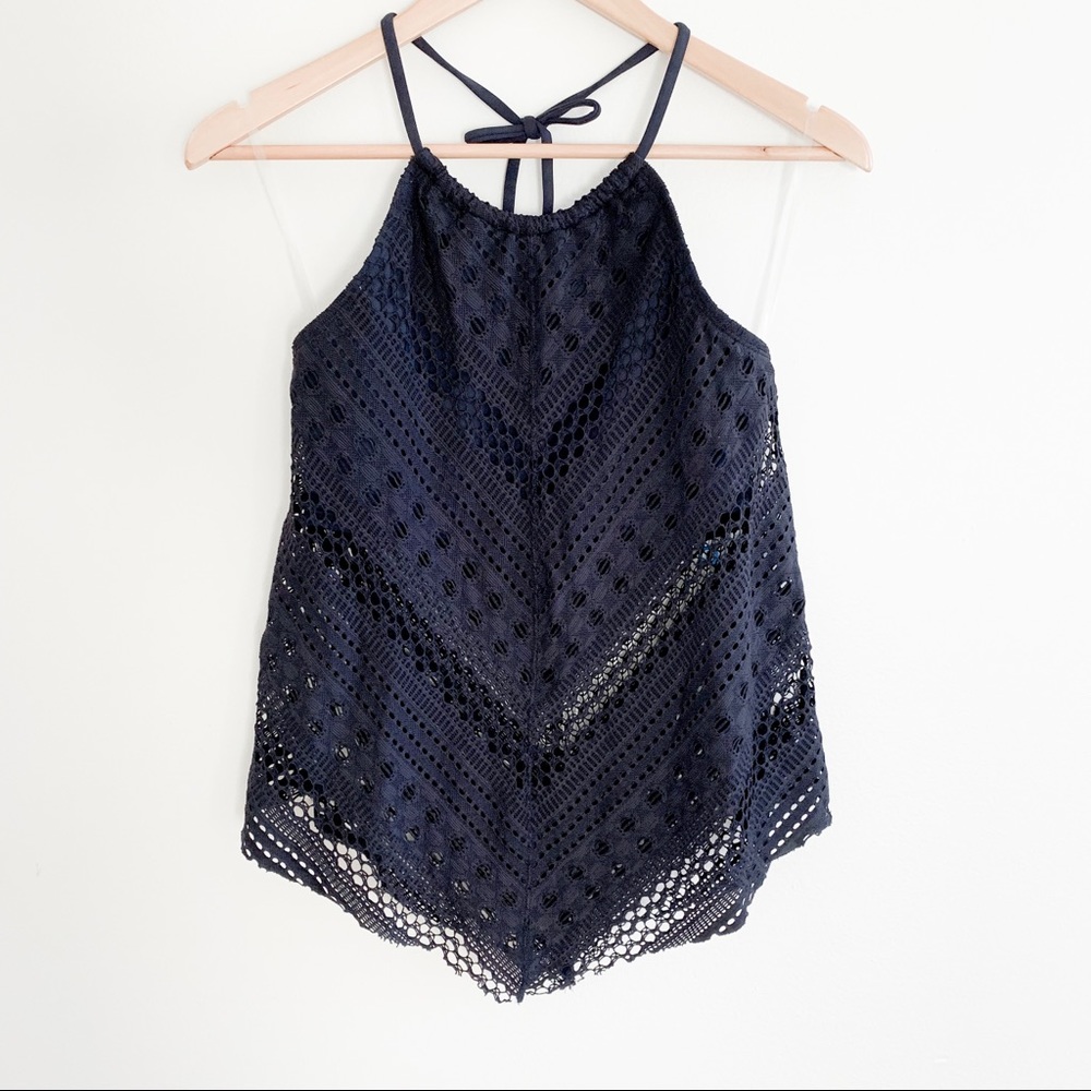 BLEU Rod Beattie Black Crochet High Neck Tankini